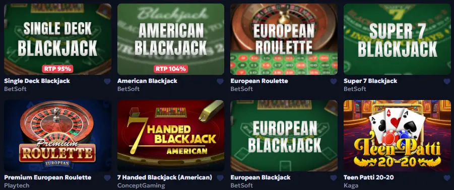 casperbet casino table games